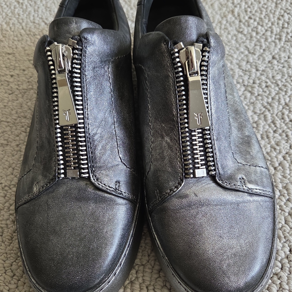 Frye Women's Silver Leather Zipper Sneakers
